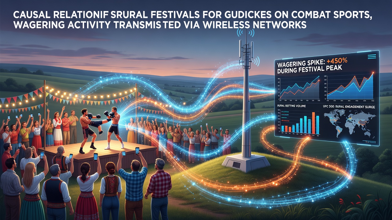 Rural festival scene with attendees accessing mobile networks during combat sports events