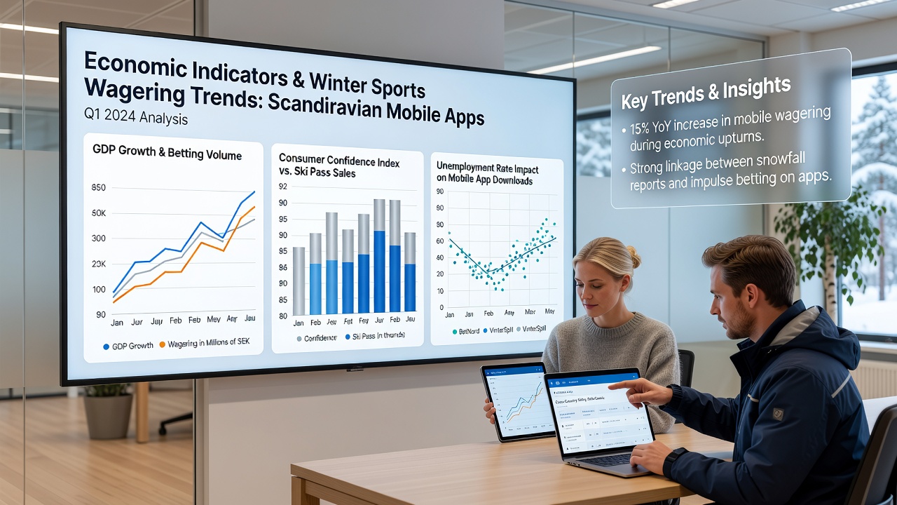 Mobile app interface showing winter sports odds and economic data overlays