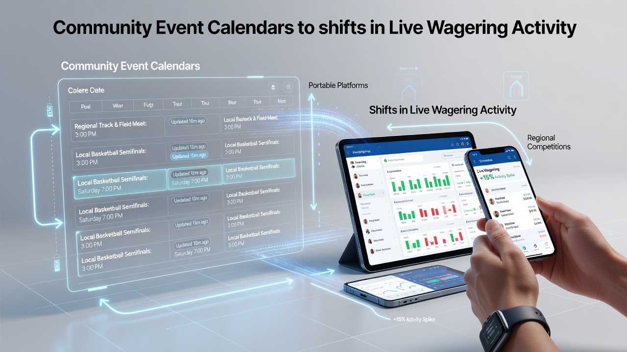 Community event calendar displayed on a smartphone screen alongside regional athletic competition schedules and mobile betting interface