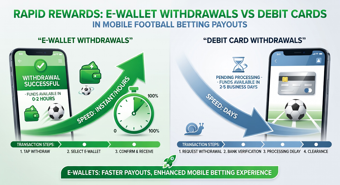 Comparison chart on a laptop screen showing e-wallet vs debit card withdrawal speeds, fees, and security ratings for Rapid Rewards in a football betting context