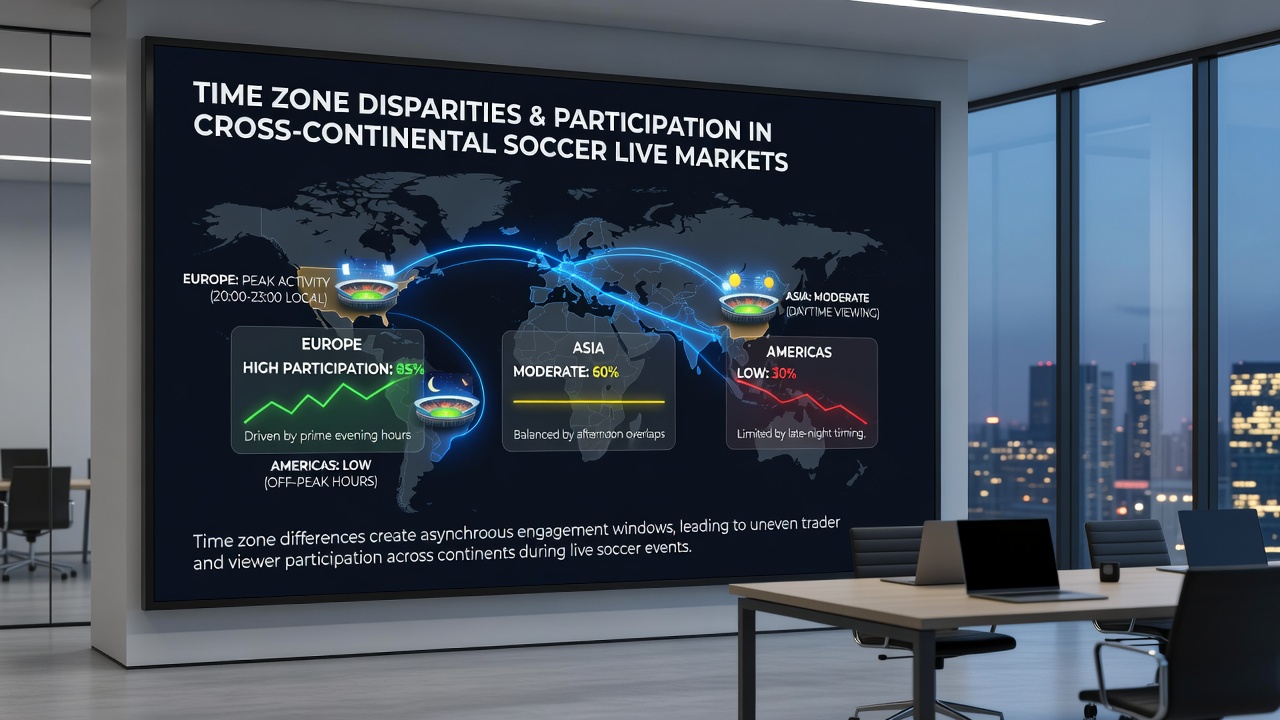 Soccer fans checking live betting apps at different times of day in various global locations